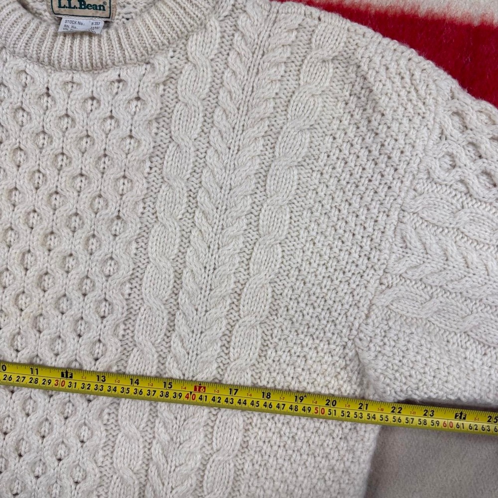 Vintage 80s LL Bean Cream Cable Knit Wool Sweater Mens Medium Ireland Fisherman - Picture 3 of 5